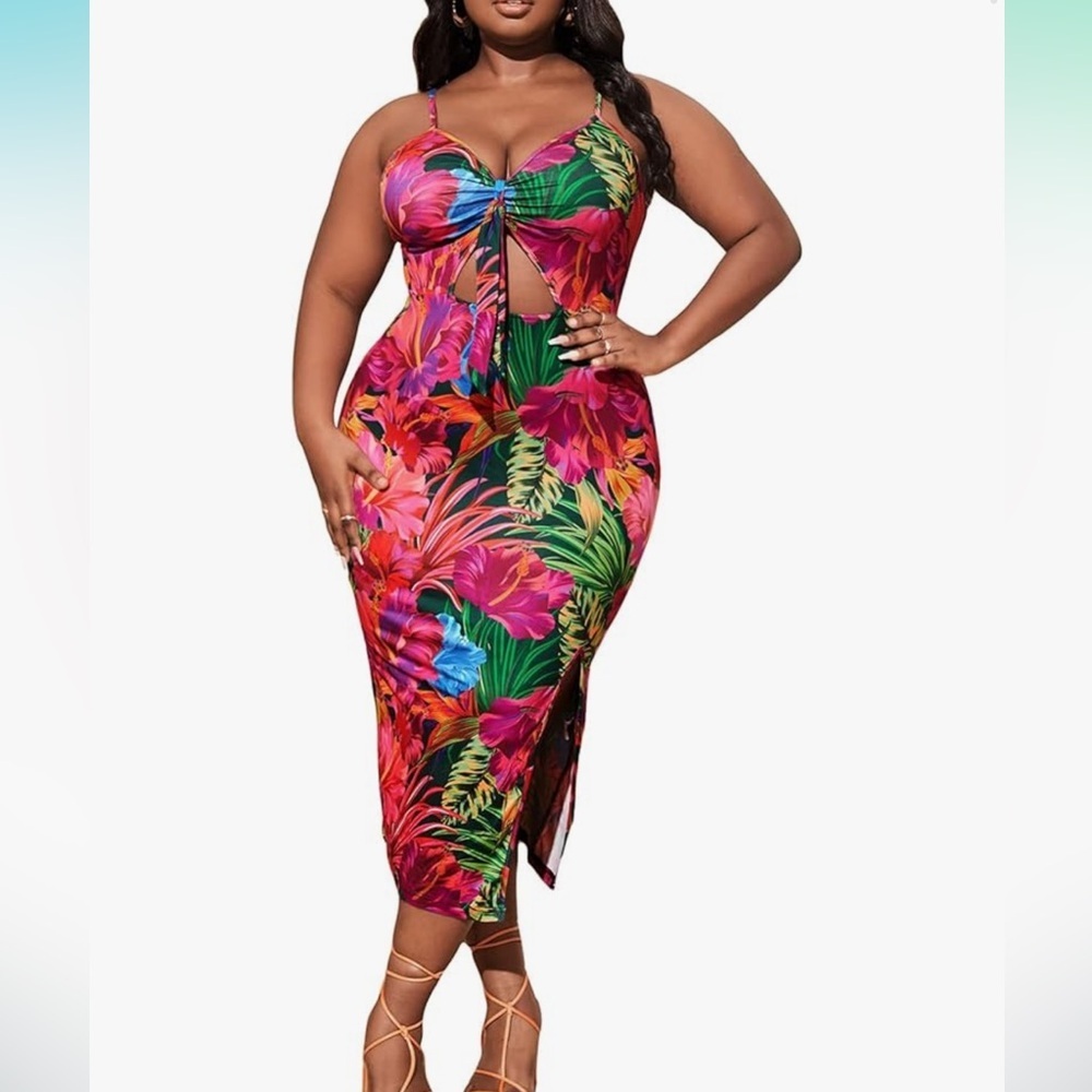Tropical Floral Print Dress